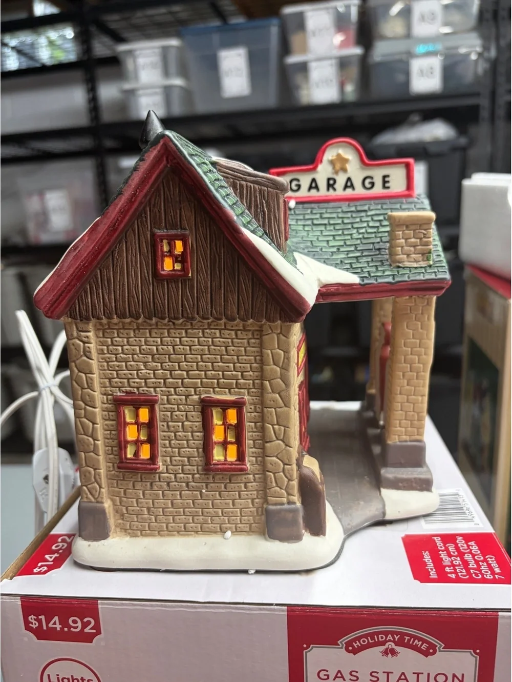 Holiday Time Country Charm Lighted Gas Station Christmas Village House Boxed